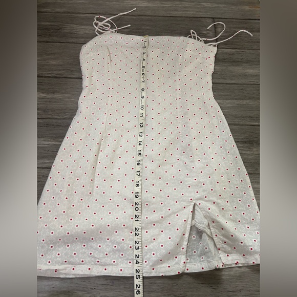 Princess Polly Nellie White Red Polka Dot Eyelet Mini Dress Slit - Picture 8 of 9
